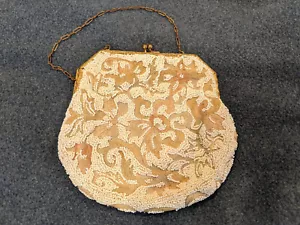 Vintage 1930s French White Micro Glass Seed Beaded Evening Purse - FREE SHIPPING - Picture 1 of 7
