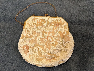 Vintage 1930s French White Micro Glass Seed Beaded Evening Purse - FREE SHIPPING - Image 1 of 4