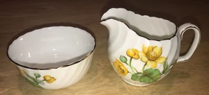 Vintage Adderley England Bone China Open Sugar Bowl & Creamer Yellow Flowers - Picture 1 of 18