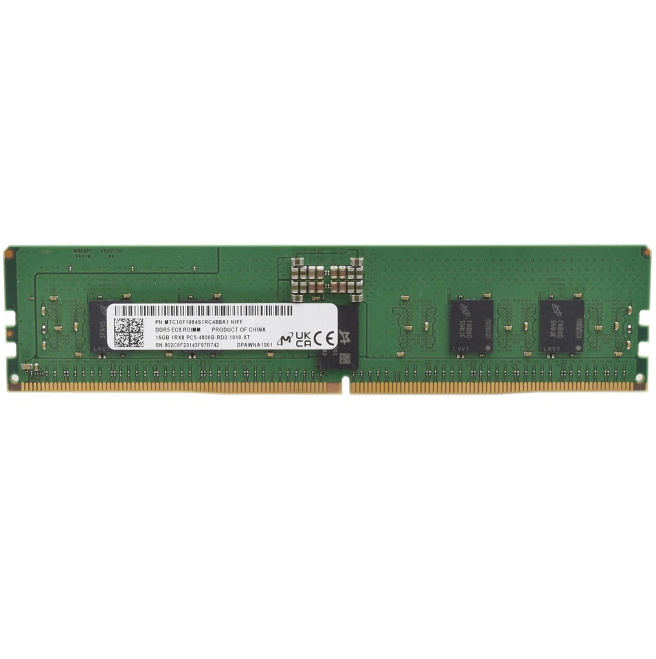 Micron 16GB 1RX8 PC5-4800B-R 4800MHz ECC Memory Module - MTC10F1084S1RC48BA1 - Image 1 of 1
