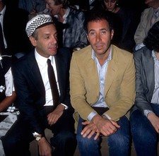 Steve Rubell and David Geffen attend the Calvin Klein Fall 1985 F- Old Photo