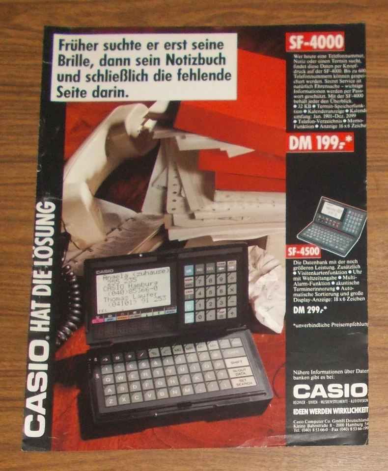 Seltene Werbung vintage CASIO SF-4000 Digital Diary Organizer Datenbank 1990 - Image 1 of 1