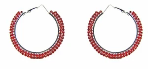 Large Red Crystal Hoop Earrings with Round Red Crystals Set into the hoop - NEW - Picture 1 of 4