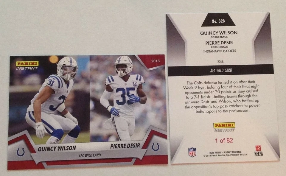 2018 Panini Instant Playoffs Red COLTS #/82 Made QUINCY WILSON/PIERRE DESIR #328 - Image 1 of 1