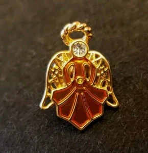 Vintage Angel Pin Red Gold Rhinestone 7/8" - Picture 1 of 4