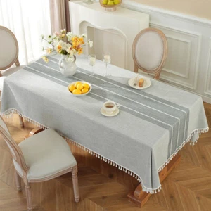 Rectangle Striped Tablecloth Striped Tassel Table Cloth Home Dust Cover↗ - Picture 1 of 17