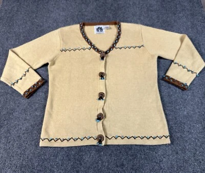 Suéter Tejido Storybook Talla M Nuevo Beige Turquesa Cuentas Cárdigan Cardi Azteca Foto 1 de 4
