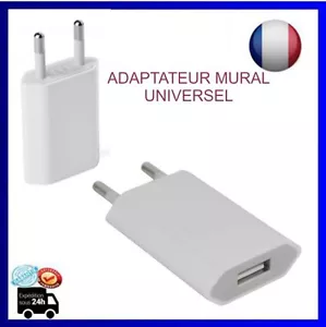 Chargeur 1 Port USB Adaptateur Mural 2 Broches De Voyage Secteur Universel Blanc - Bild 1 von 3