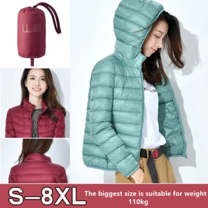 Women Duck Down Jacket Winter Ultralight Coat Hooded Puffer Jacket Bubble Coat - Picture 1 of 37