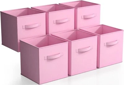 6 Foldable Storage Cube Basket Bins for Nursery Playroom Closet (Pastel Pink) - Image 1 of 4