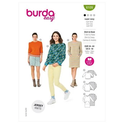 BURDA 6109 SHIRT & DRESS Misses' Sewing Pattern Sizes 8 - 18 3 Styles - Image 1 of 4