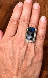 Navajo signed Sterling & Blue Labradorite ring size 7 1/4 NEW-9.7 grams - Picture 1 of 9