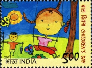 India 2013 Children's Day Art Paintings Butterfly Stamp MNH - Picture 1 of 2