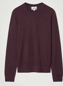 Cos Men's Slim Merino Wool Burgundy Crew-Neck Jumper Size XS - Picture 1 of 22