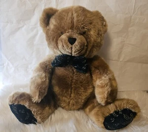 Fukei Tan Teddy Bear Plush Green and Gold Feet and Bow Tie 17" - Picture 1 of 7