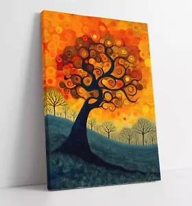 ABSTRACT SPIRAL ORANGE FLAME TREE DECOR FRAMED CANVAS WALL ART PICTURE PRINT - Picture 1 of 2