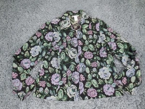 Dressbarn Jacket Womens Large Green Floral Cotton Blend Full Zip Made In USA - Picture 1 of 12
