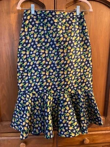 J.Crew Lemon Print Trumpet Midi Skirt Fun Feminine Flirty Sexy Cocktail Size 4 - Picture 1 of 9