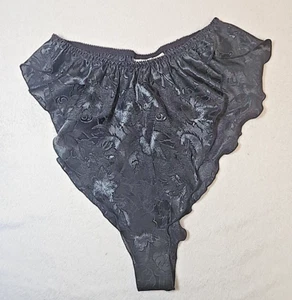 Vintage Victoria's Secret Satin transparentes Jacquard Rüschen Höschen Stepphose M schwarz - Bild 1 von 11