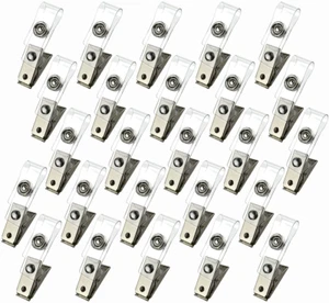 25Pcs Metal Badge Clips with Clear PVC Straps for ID Cards, Name Tags, Badge  - Picture 1 of 12
