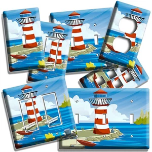 LIGHTHOUSE AT OCEAN BAY BOAT ROCKS LIGHT SWITCH OUTLET WALL PLATE ROOM ART DECOR - Picture 1 of 34