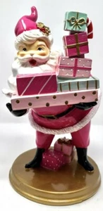 PEPPERMINT SQUARE Pink Pastel Santa Claus Holiday Christmas Tabletop Decor NEW - Picture 1 of 1