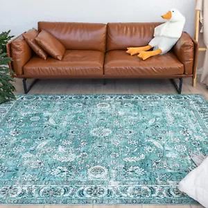 Teal Blue Floor Rug Soft Allover Lounges Carpet Machine Washable Mat 160x230cm - Picture 1 of 12