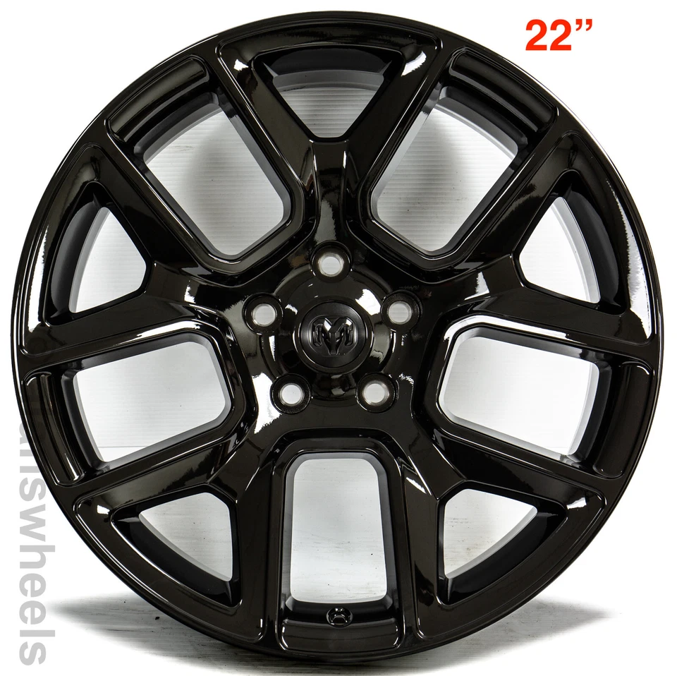 4 New 2002-2018 Dodge Ram 1500 Gloss Black 22x9 SRT 5 Lug Wheels Rims - Image 1 of 2