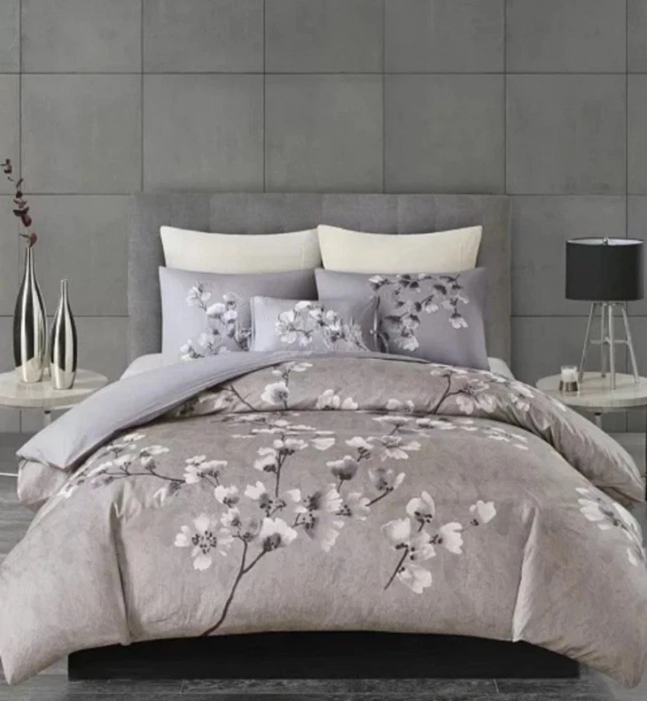 Natori Sakura Blossom Lilac Queen 3 Piece Cotton Sateen Printed Duvet Cover Set