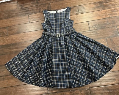 Vestido columpio Belle Poque azul y negro a cuadros inspirado en la colección para mujer talla XL Foto 1 de 4