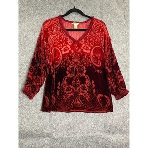 Sundance rot Burnout Samt Seide Mischung Tunika Top PM Romantisch Boho Luxe Festival - Bild 1 von 8