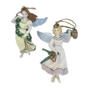 2 Vintage Angel Hanging Christmas Ornament Mistletoe Magic Lustre Fame 90s 3.5 " - Picture 1 of 13
