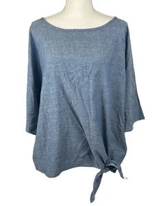 Time and Tru Women's Size L Chambray Side Top Relax Fit Short Sleeves Blue - Picture 1 of 16