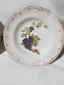 GTB1 CUENCOS DE SOPA DE BORDE GRANDE (2) CERÁMICA ITALIANA PINTADOS A MANO Uvas Púrpura 9.5" - Imagen 1 de 6