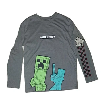 Minecraft Gray Long Sleeve Mojang Studios Mad Engine Shirt Boy's Medium (8) - Image 1 of 3