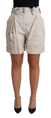 Dolce & Gabbana Beige Cotton Pleated High Waist Casual Women's Shorts Authentic - Image 1 of 3
