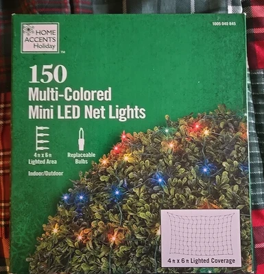HOME ACCENTS - STEADY LIT - 150 MULTICOLOR MINI LED NET LIGHTS 6' X 4' CHRISTMAS - Image 1 of 2