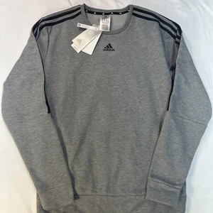 Adidas 3 Stripe Gray Long Sleeve Pullover Crewneck Sweatshirt Men's M NWT - Picture 1 of 10