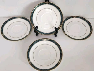 Set Of 4 Noritake ESSEX COURT Bone China 4727 Saucer Plate 6" Green & Gold Trim  - Picture 1 of 4