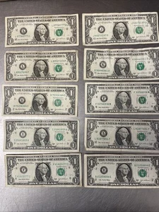 2003A Series Old $1 Dollar Bills Circulated lot of 10 Notes 22 Years Old Vintage - Picture 1 of 16