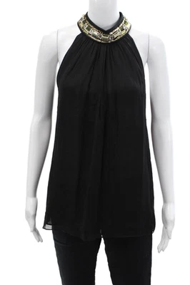 Top Milly para mujer sin mangas adornado cuello redondo seda botón lateral negro talla 2 Foto 1 de 4