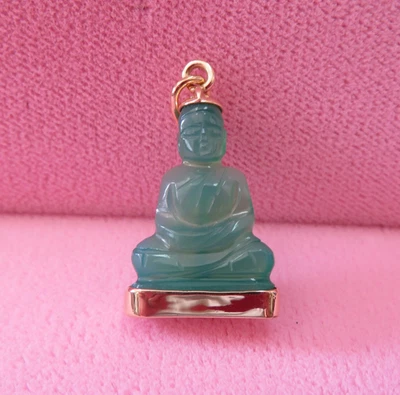 14K твердое тело Y. Золотой резной кулон Будды с хризопразом 5,18 грамма - Изображение 1 из 4