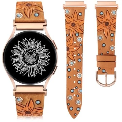 Correa de cuero girasol boho en relieve compatible con reloj Samsung Galaxy 40 mm Foto 1 de 4