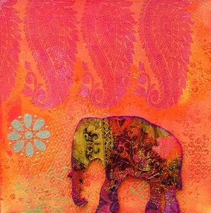 Indian thai elephant pink red painting art print canvas australia wall décor - Picture 1 of 4