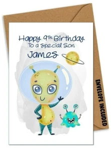 Personalised Alien Space Birthday Card Kids Boys Son Grandson Nephew Brother K19 - Picture 1 of 1
