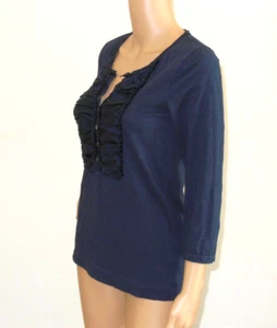 Blusa J Crew Volantes Babero Botón Frontal Manga 3/4 Camiseta 100% Algodón Mujer M Usada en Excelente Condición - Imagen 1 de 8