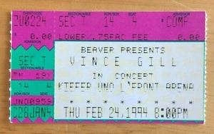 Boleto de concierto Vince Gill talón Kiefer UNO Arena Nueva Orleans Louisiana 24/02/94 - Imagen 1 de 2