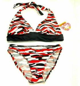 Big Girl Young Women Grip Swimwear Bikini 2 Pieces High Neck Tying Swimsuit - Picture 1 of 10