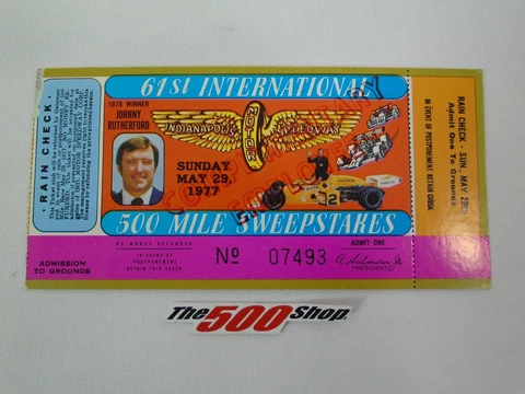 1977 Indianapolis 61st International 500 Mile Sweepstakes Used Race Ticket Stubs Cover
