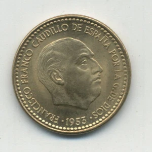 Spain España 1 peseta 1953 * 56 KM 775 aUNC BrAl - Picture 1 of 3